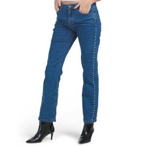 BEBE Medium Blue Studded Straight Leg Jeans